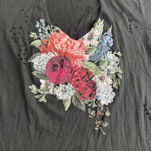 Torrid Shirt Women 3 Black Red Floral Graphic Destroyed Front Choker Neck Tee - Picture 5 of 9